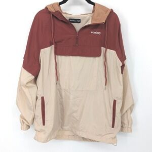 Wondery Anorak‎ Jacket Womens Medium Tan Colorblock Windbreaker Hooded Pullover
